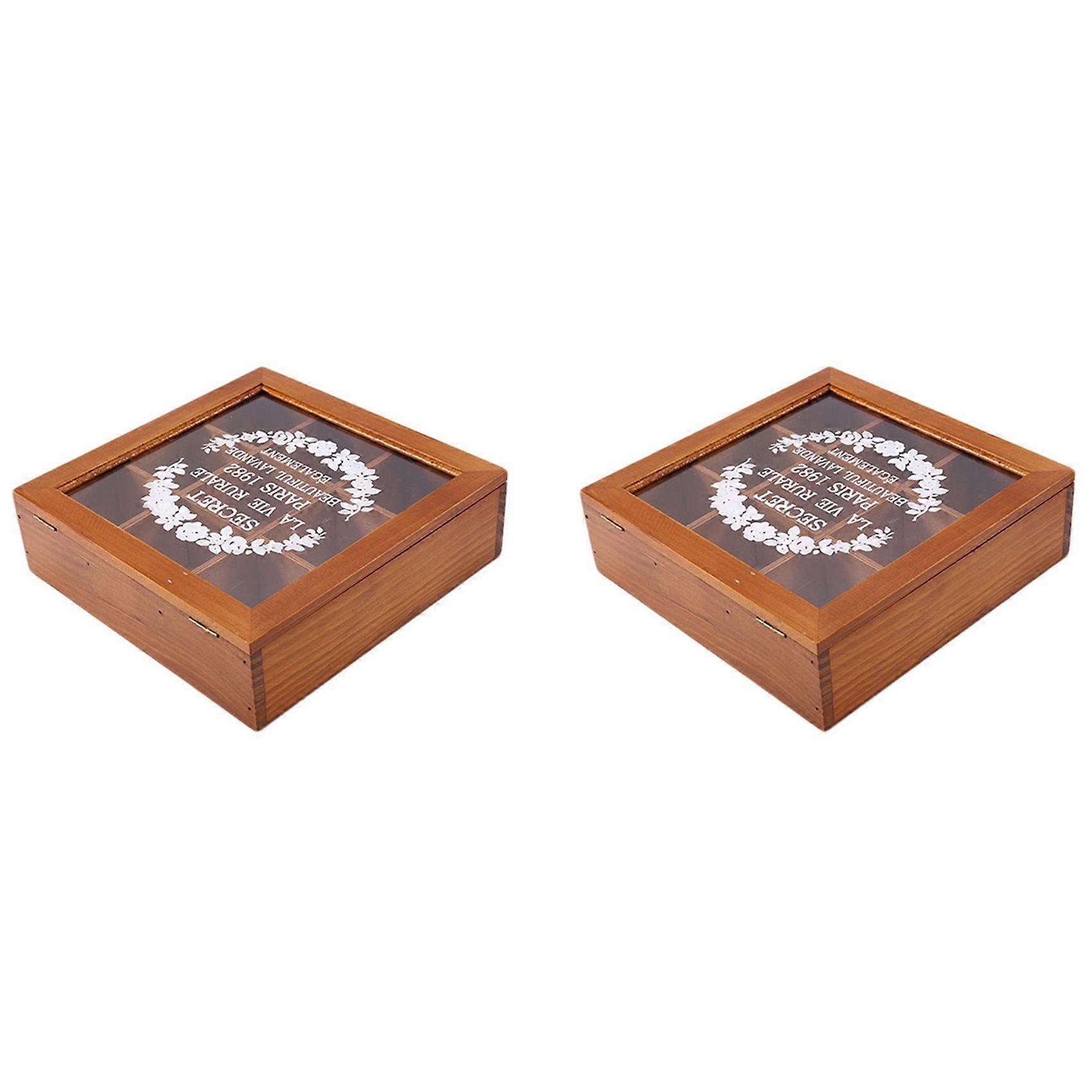 2X 9 Section Wooden Chic Tea Box Compartments Container Bag Chest Storage Spice New Store Boxes-Woo