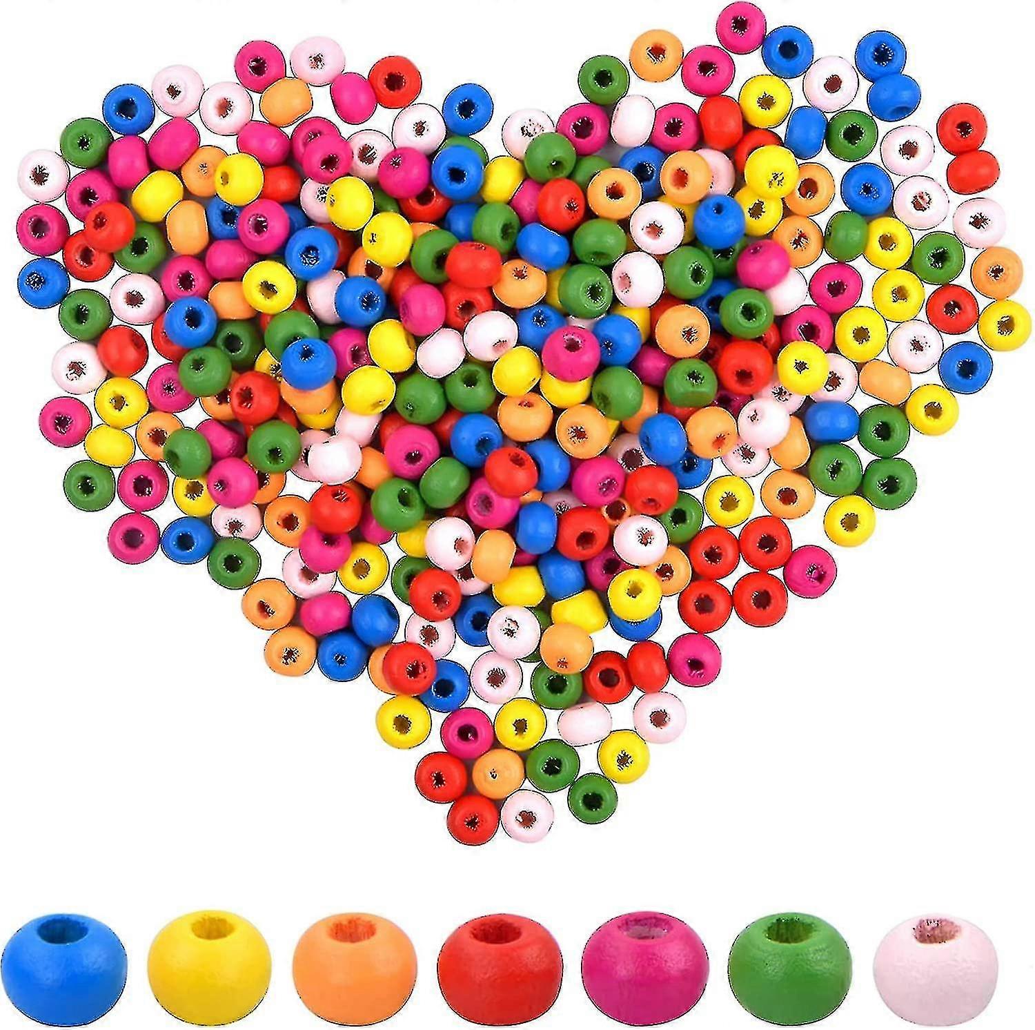 400Pcs Purple Wooden Beads With Hole, Round Loose Beads Natural Wood Spacer Beads With 33ft Hemp Rope 2pcs Beads Needle For Necklace Bracelet DIY