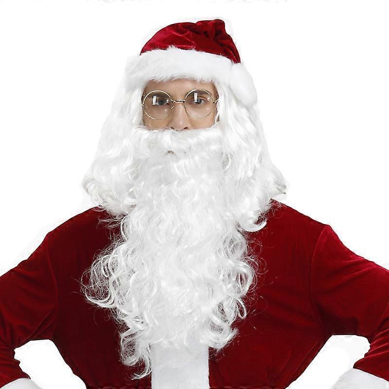 Perruque Père Noël Deluxe Avec Barbe, Bonnet Et Lunettes - Kit Complet Cosplay Et Déguisement Noël