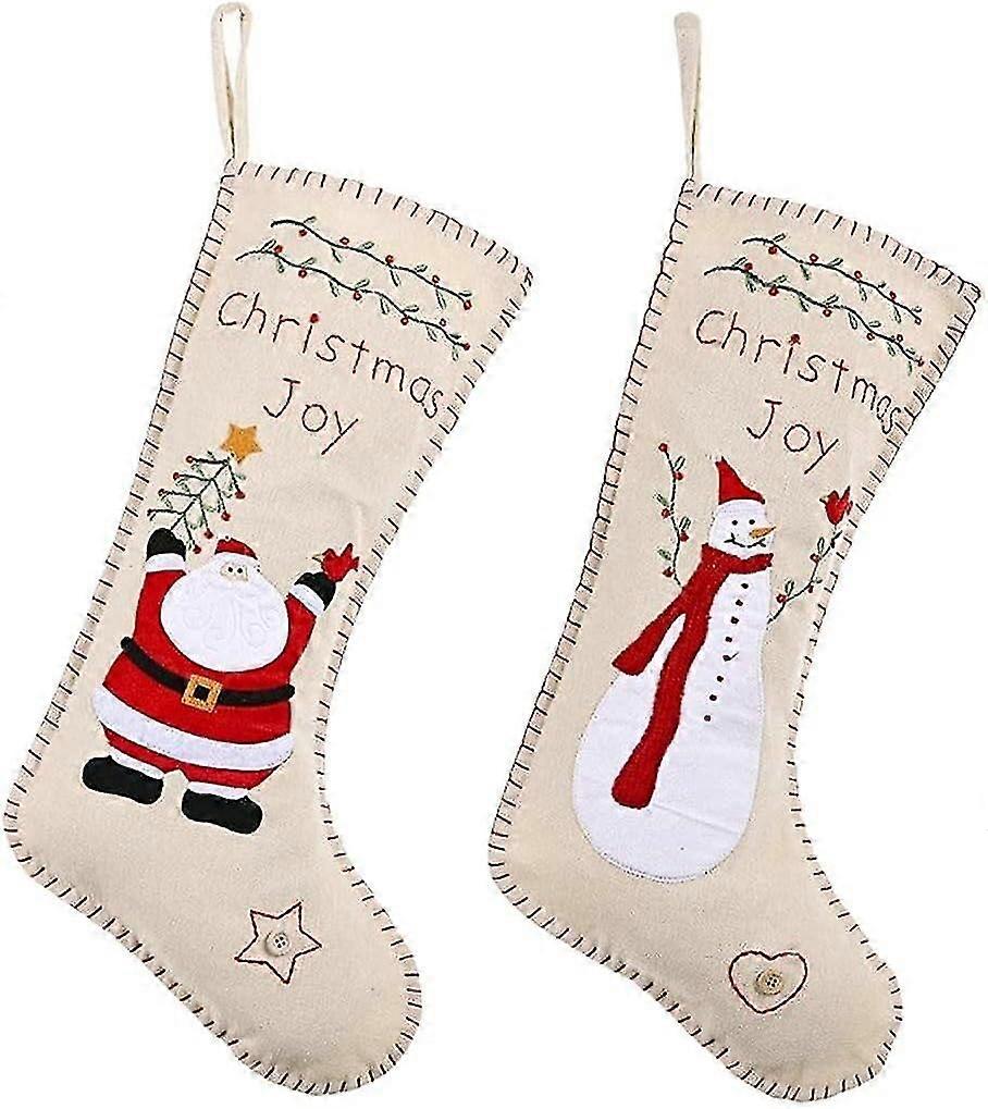 クリスマスストッキング2クリスマスストッキング刺繍縫製伝統的な黄麻布クリスマスホリデーギフトバッグハンギングパーティーソックス
