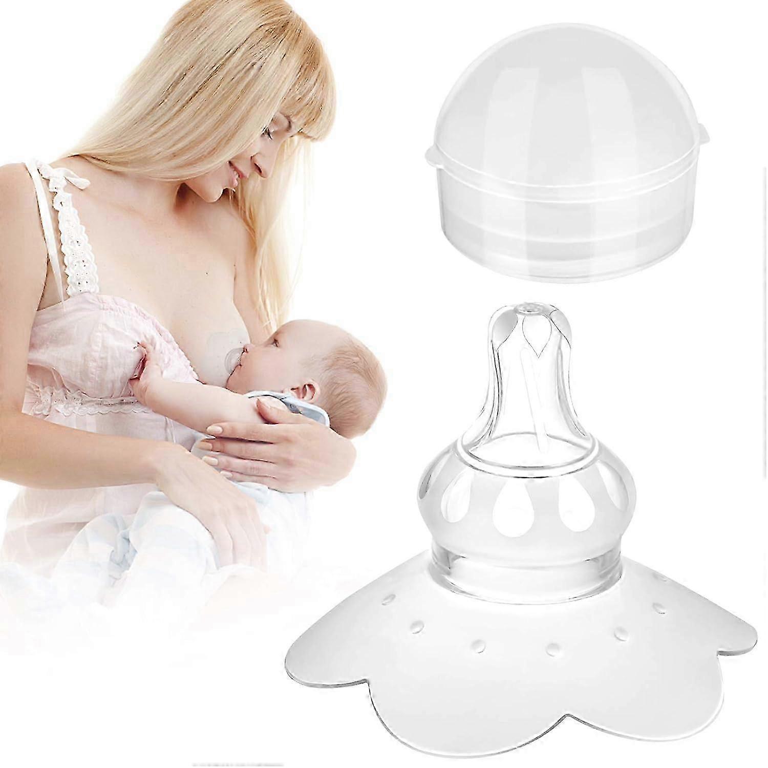 Nipple Shields for Nursing Newborn,Breastfeeding Contact NippleShield for Latch Difficulties or Flat&Inverted Nipples,Soft Silicone with Travel Carryi