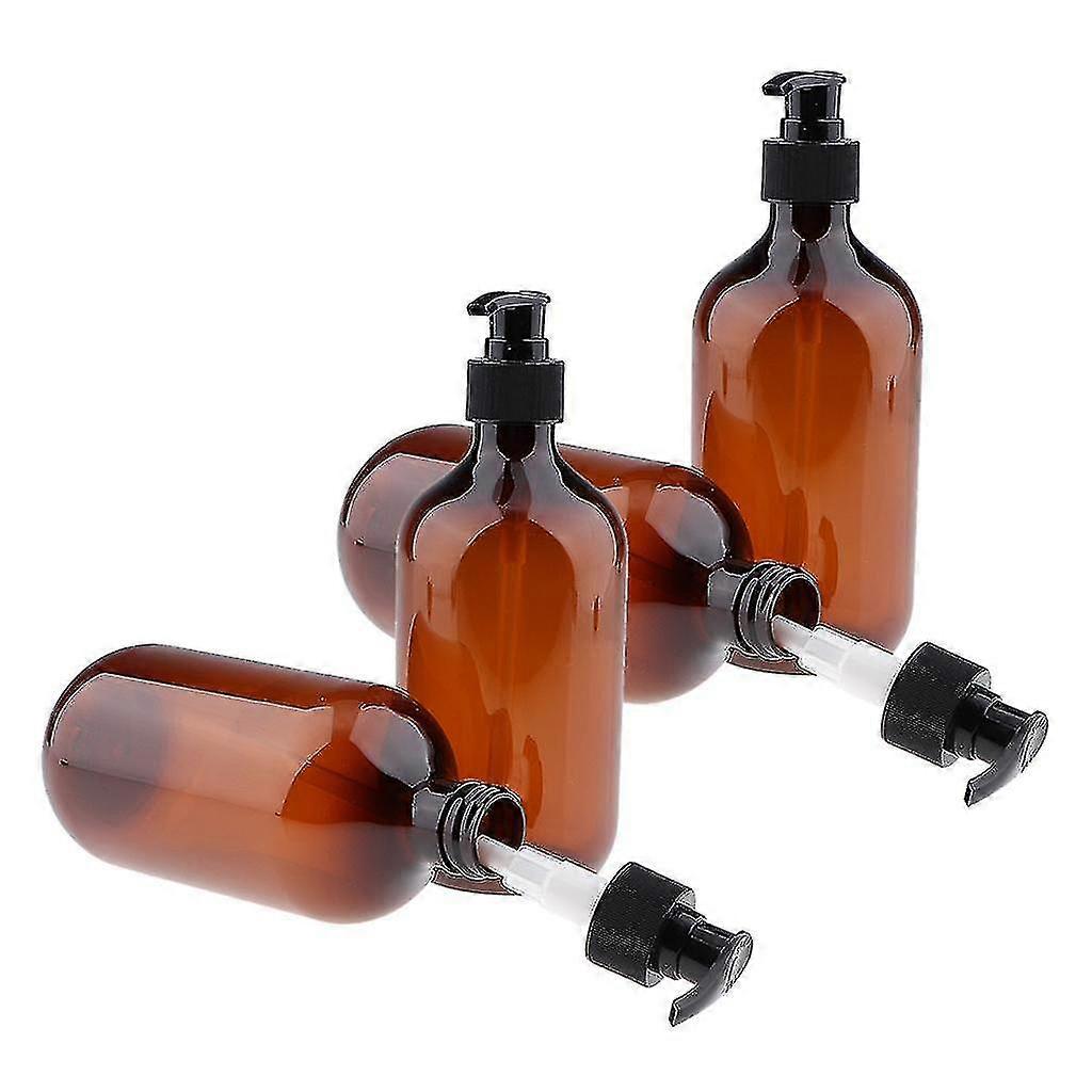 4 Pack 16 Ounces Refillable Empty Durable Plastic Shampoo & Conditioner Pump Bottle Set Dark Brown
