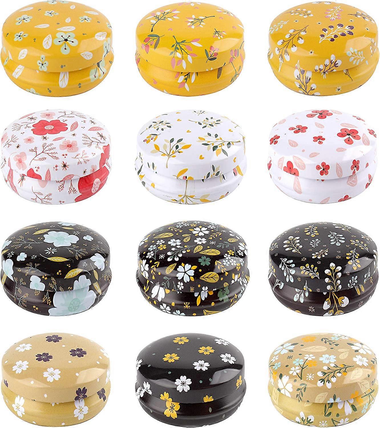 12 Pack Round Empty Tins Box Candle Jars, Flower Mini Travel Tin Cans, 20ml Refillable Container Bottle for Candle, Lip Balm, Salve, Eye Shadow, Powde