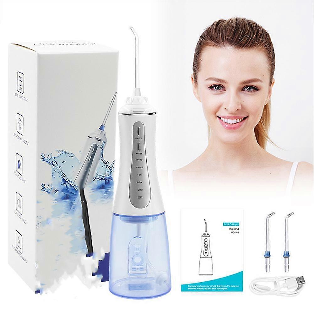 Hydropulseur sans fil pour le nettoyage des dents, irrigateur oral portable avec buse d'envoi 5 modes, eau rechargeable de 350 ml pour les douches de