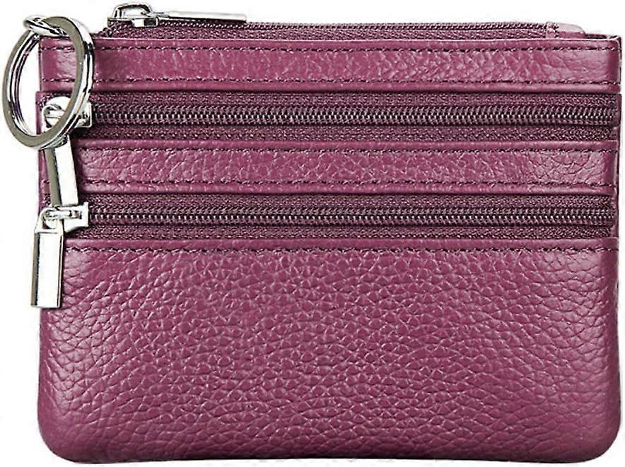 Women's Genuine Leather Coin Purse Mini Pouch Change Wallet with Keychain,Purple