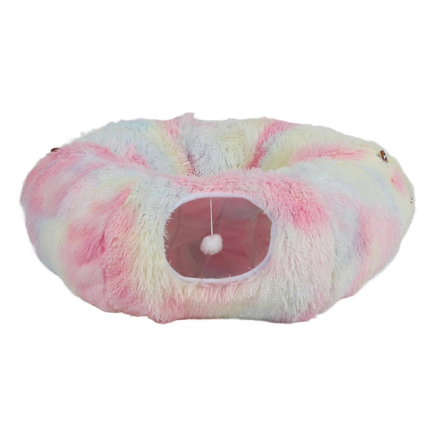 Cat Tunnel Bed Soft Warm Colorful Washable Cat Hideout Tube Bed with Ball Pendant for Indoor Kitten 