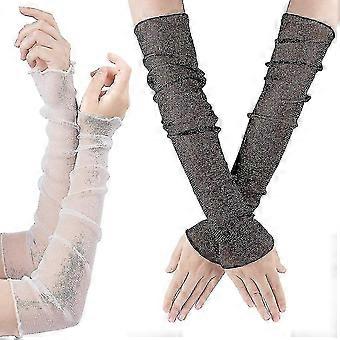 2 paires De Gants en dentelle ultra-minces pour femmes Protection solaire uv, réchauffeurs rafraîchissants Mesh Tulle Crème solaire Manches Bras sans doigts Jambes Accessoires pour la fête