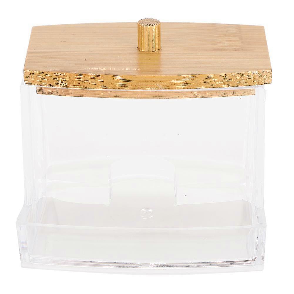 Bamboo Cover Rectangular Container Organizer for Transparent Seasoning Jar, Cotton Swabs, and Toothpicks