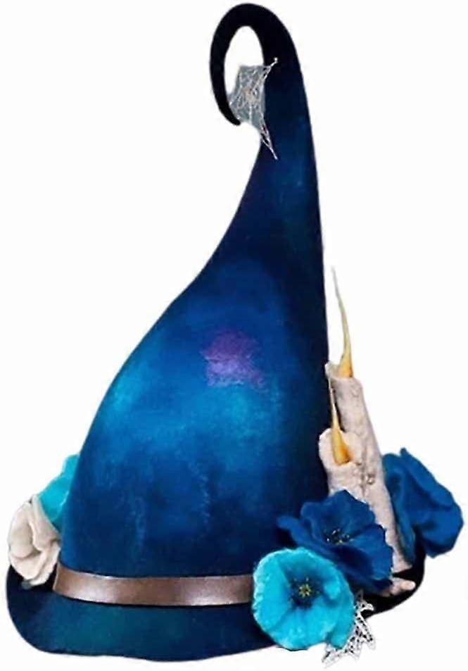 Halloween Party Felt Witch Hat, Hand Adjustable Felt Witch Costume Pointed Hat, (Blue)
