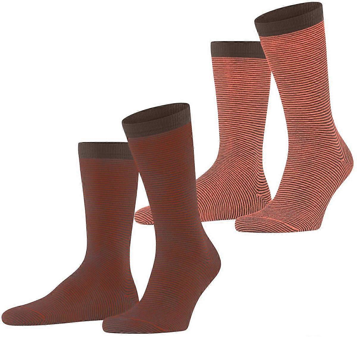 Esprit Allover Stripe 2 Pack Socks - Brown Mix