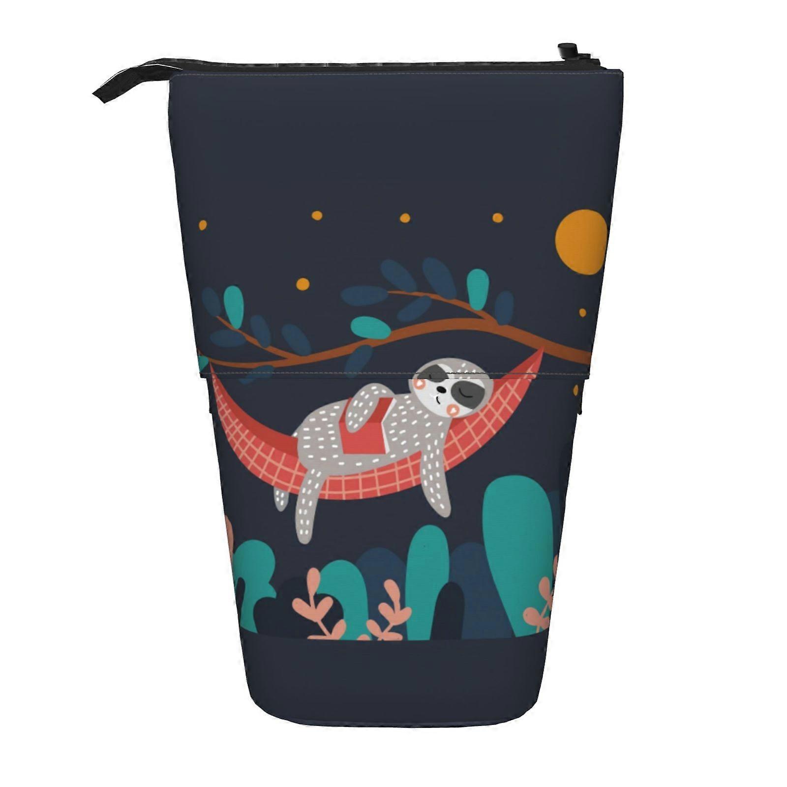 مضحك الكسلان النوم القمر شجرة مقلمة الوقوف حقيبة قلم رصاص تلسكوبي مقلمة مع سحاب حقيبة ماكياج محمولة