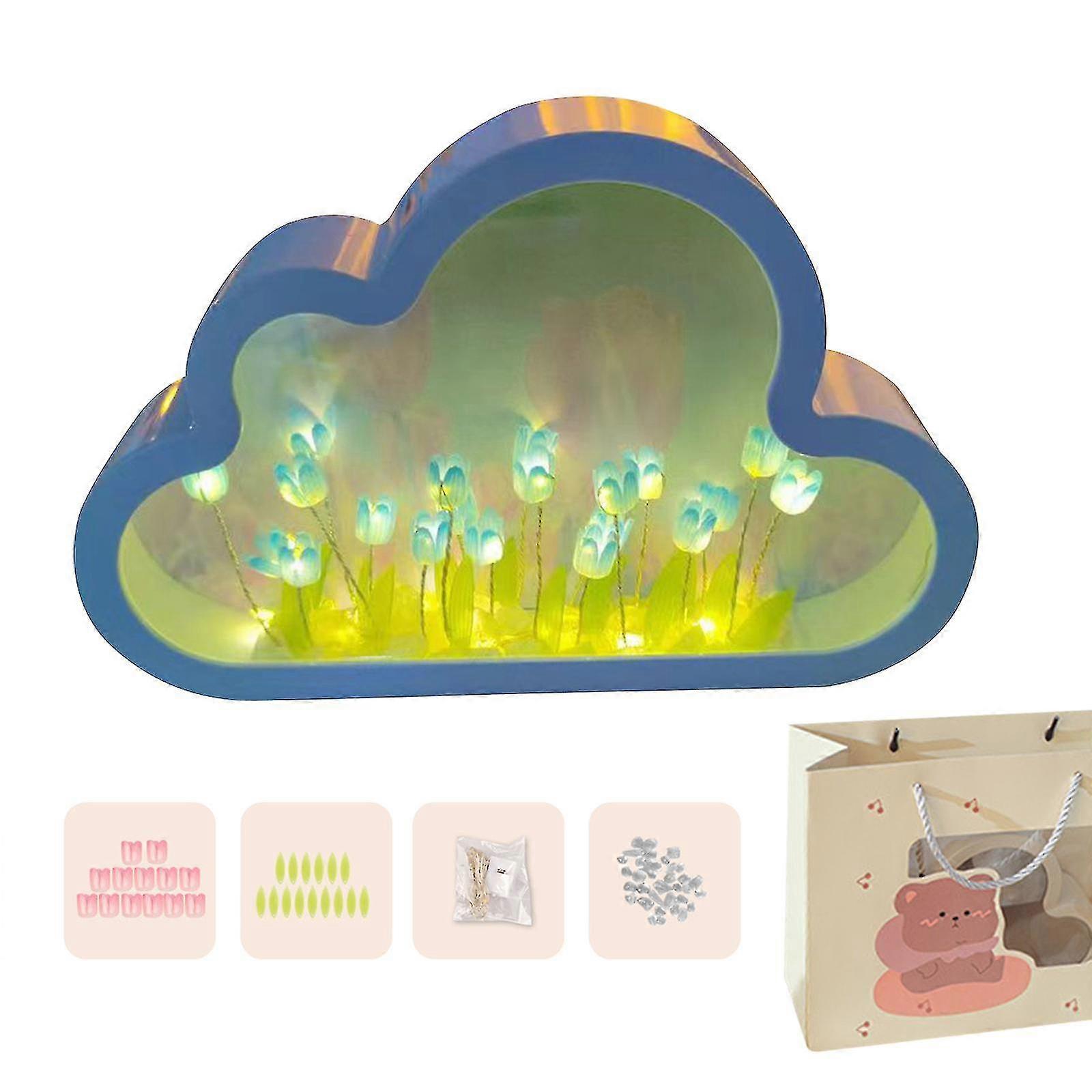 Cloud Mirror Tulip Lamp, Hand Craft Diy Tulips Mirror Night Light