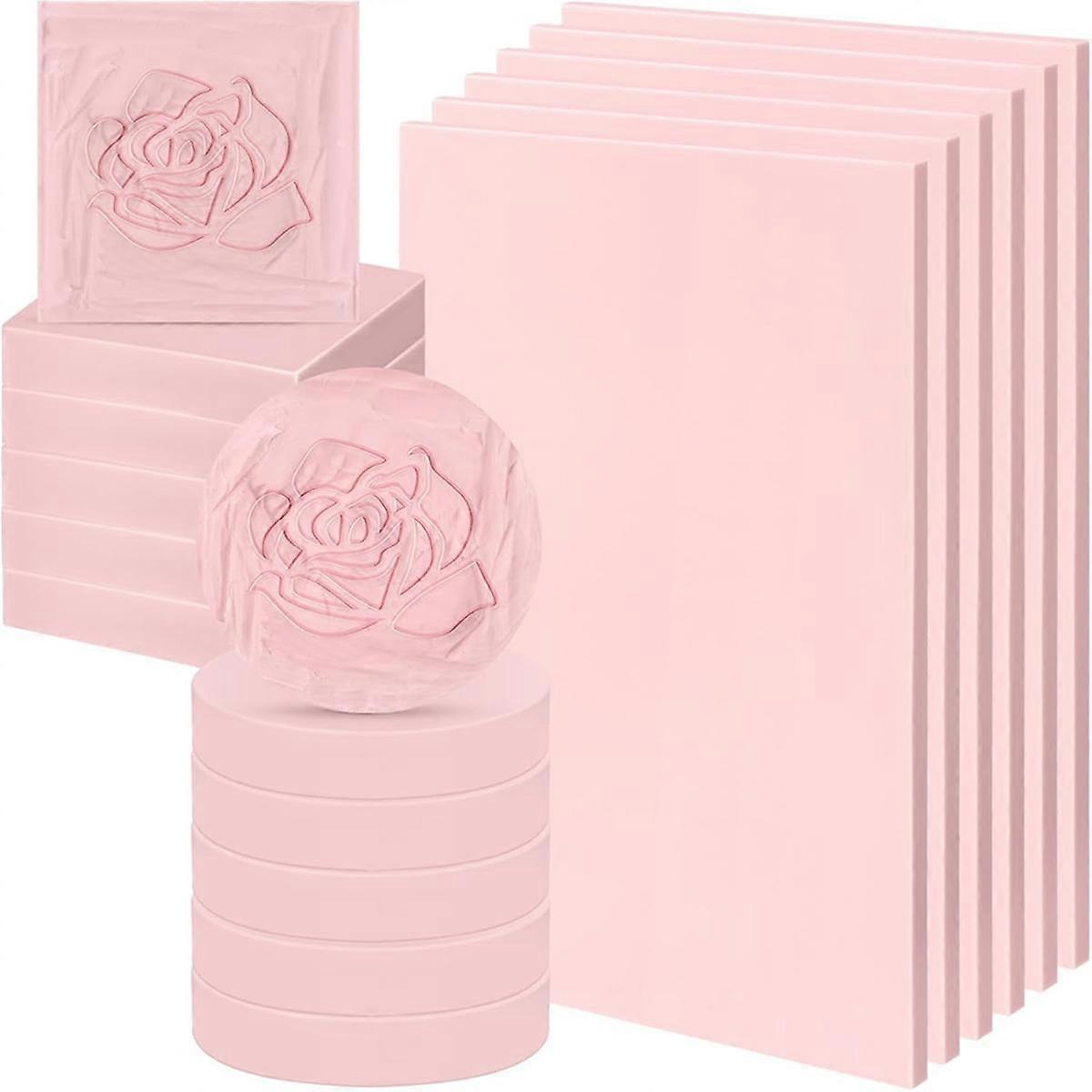 18 Pieces Rubber Stamp Carving Blocks Pink Soft Linoleum Blocks Carving Blocks Kit for Stamp Soft R
