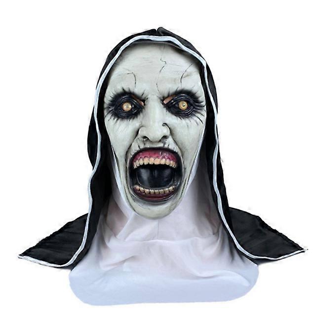 The Horror Scary Nun Latex Mask W/Headscarf Valak Cosplay for Halloween Costume Face Masques with Headpiece