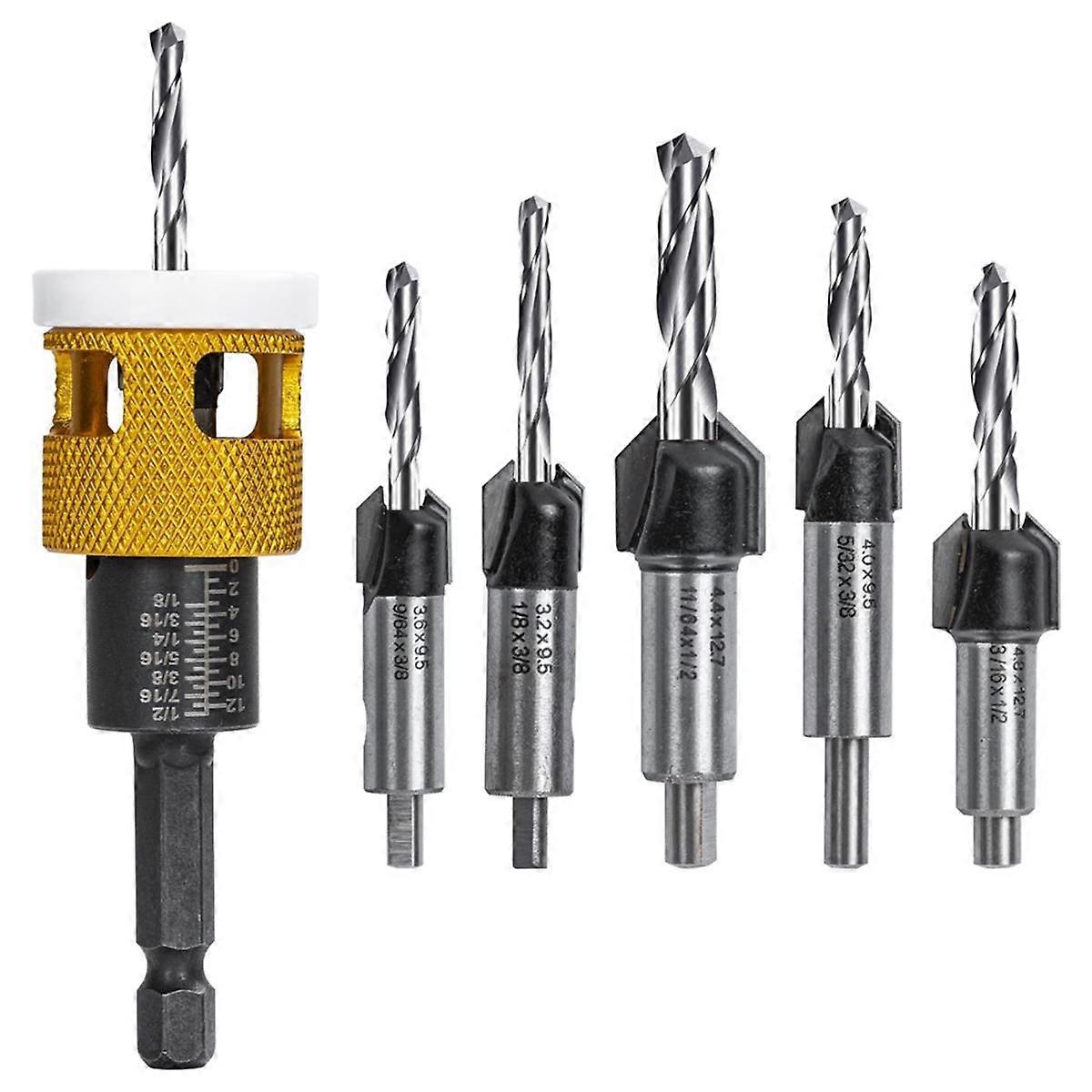 5 Pcs Countersink Drill Bit Set: Replaceable HSS M2 Tapered Bits - 82 Counter Bore with Adjustable