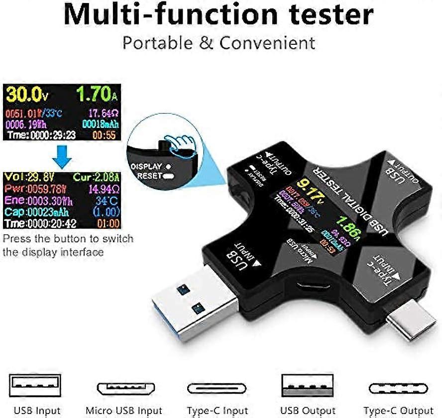 USB Power Meter Testers, Upgrade Multi Functional 2 in 1 Type C USB Tester, LCD Digital Multimeter