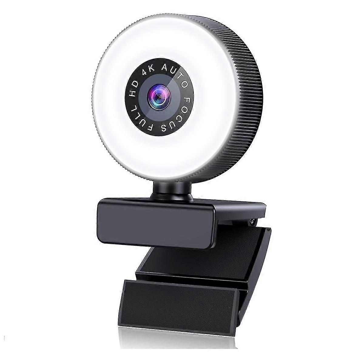 4K HD Autofocus Webcam with Microphone, Adjustable Light Computer Camera USB Webcam for Laptop Desk