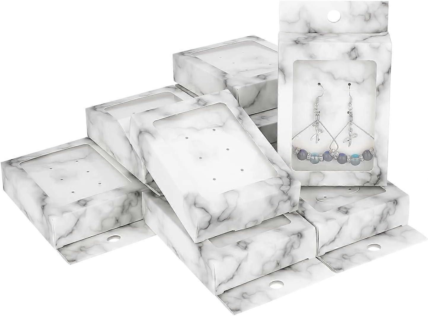 Paper with Plastic Window for Earring Boxes Jewelry Box and Gift Box Rectangle with Marble Pattern White 13.2x8.2x2.5cm DIY