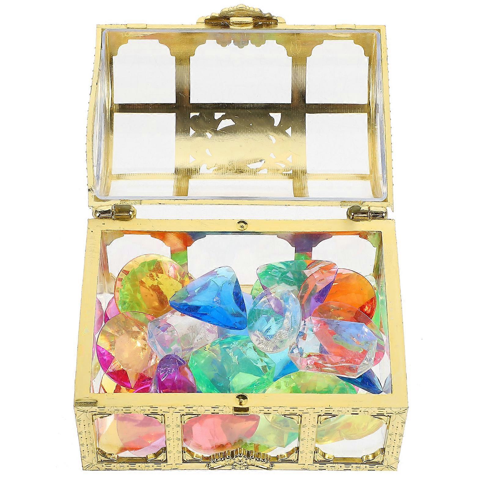 1 Set of Diving Gem Pool Toy Big Colorful Diamond Diving Toy with Treasure Box Chest Pirate Pool Toys