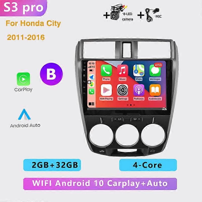 2DIN 4+64G Auto Android Car Radio multimedia player CarPlay GPS navigation RDS DSP for Honda City 2008 2009 2010 2011-2016 2014