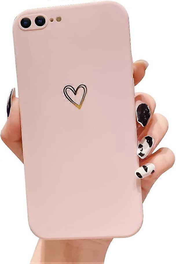 Compatible for iPhone 7 Plus Case, iPhone 8 Plus Case for Soft Liquid Silicone Gold Heart Pattern Slim Protective Shockproof Case for Women Girls for