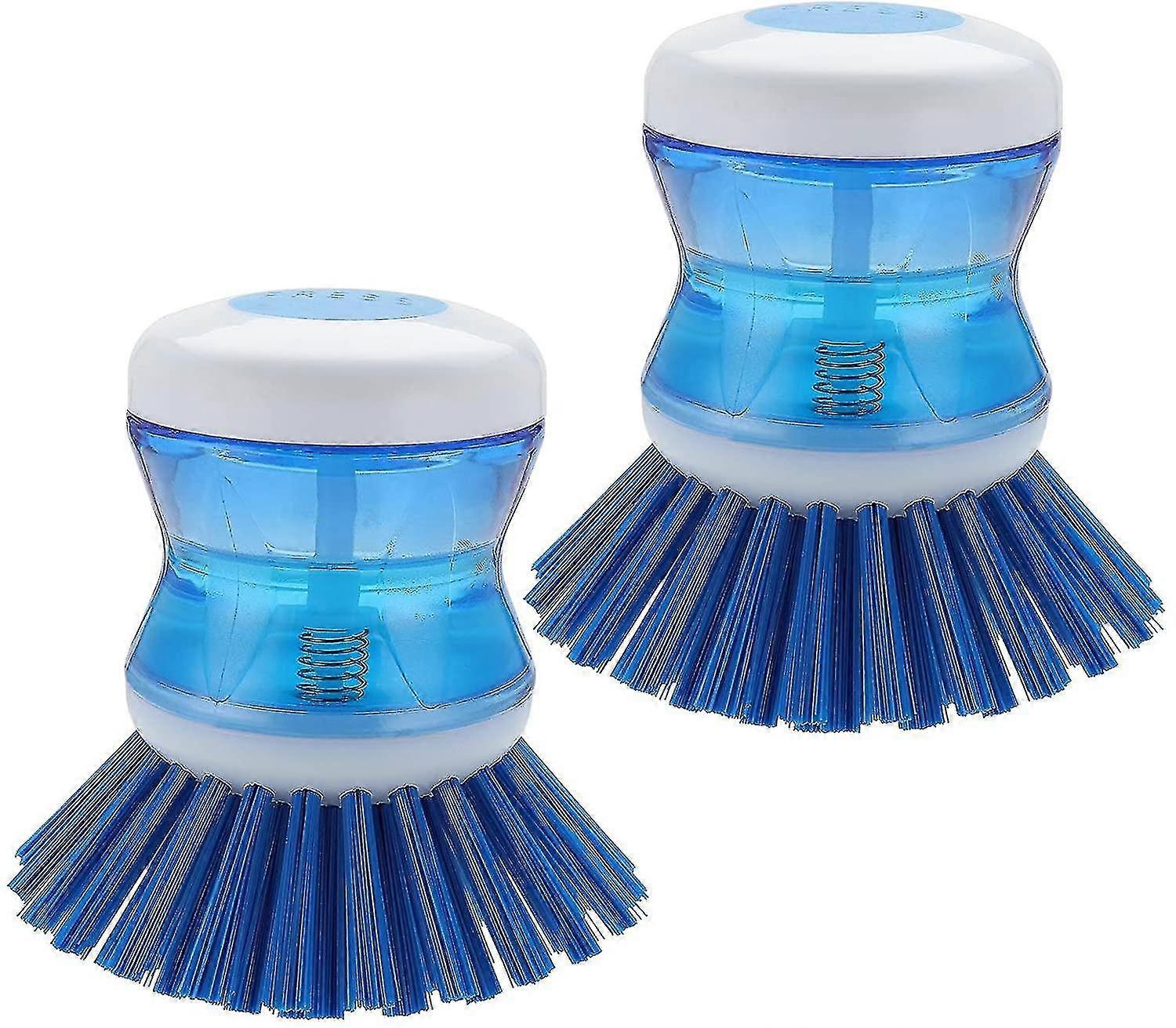 2 Pack Soap Dispensing Palm Brush Nylon Dish Liquid Scrubber Brush