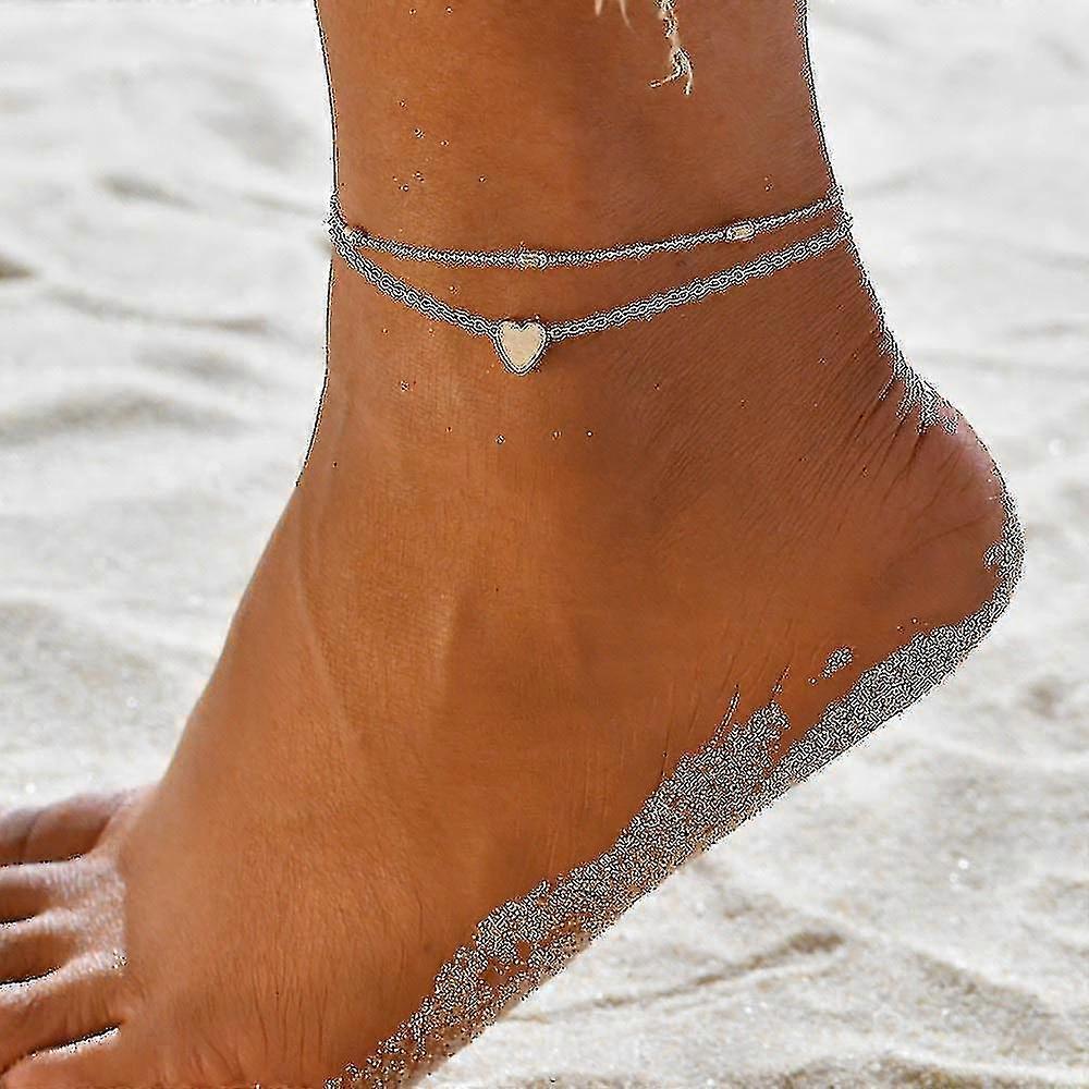 2τμχ Γυναικείο Anklet Ρυθμιζόμενες Χάντρες Ποδιών Καρδιά Γοητεία Αστράγαλος Βραχιόλι Anklet Κοσμήματα