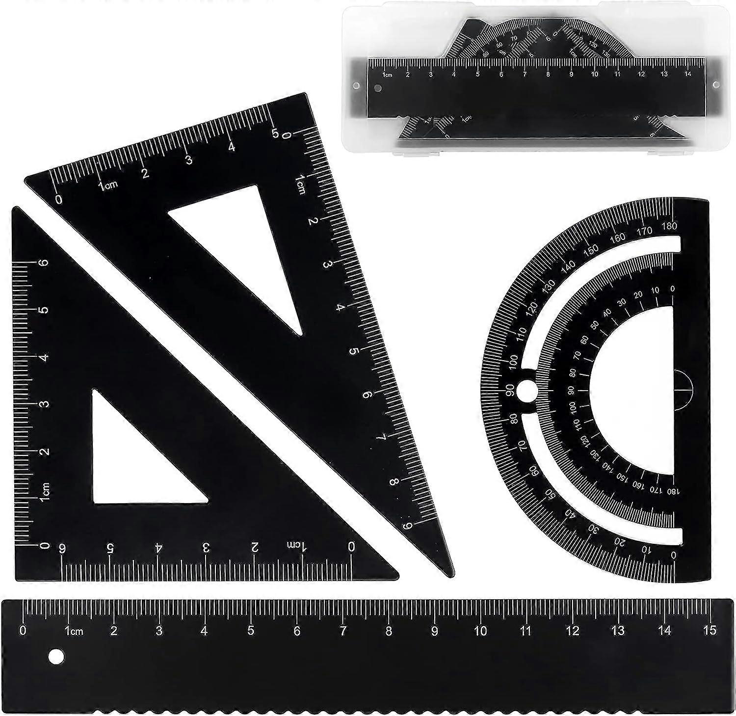 Geometry set 4-piece metal ruler set with protractor + ruler 15cm + 2 protractor scale ruler set stationery gift student architect
