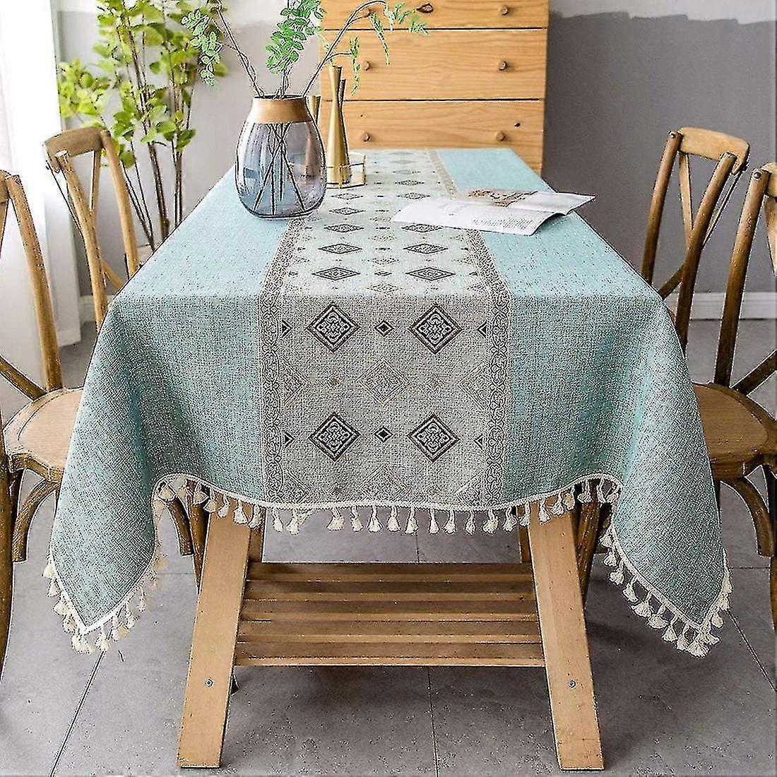 cotton And Linen Dustproof Tablecloth Suitable For Kitchen, Embroidery Tassel Tablecloth Restaurant, Party, Home And Desktop Decoration