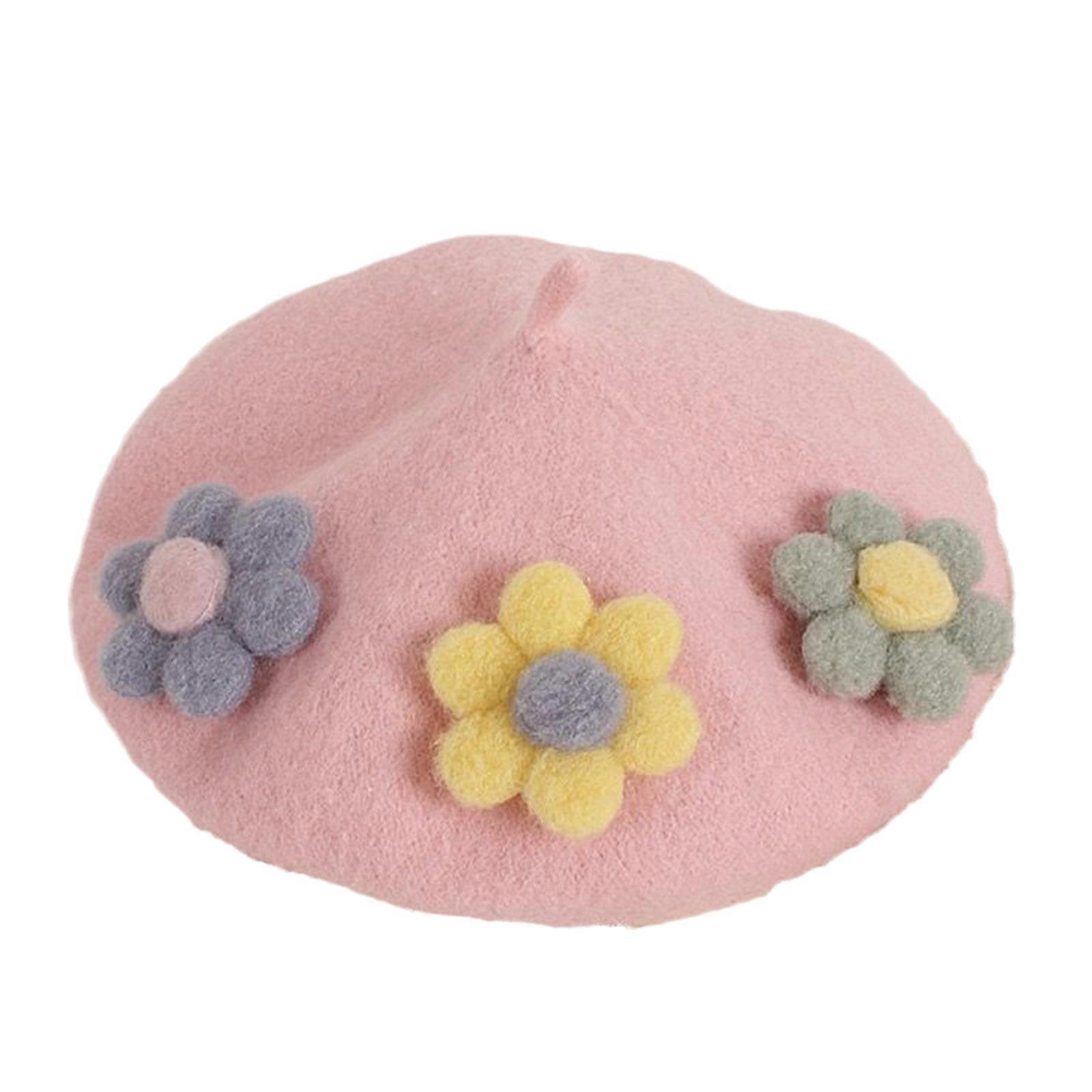 Cute Three Flowers Beret Solid Color Elegant Octagonal Hat for Street Shooting