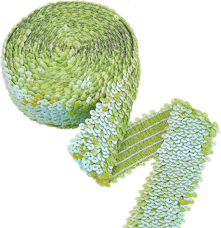 1.8 Inch Elastic Sequin Ribbon Trim 5 Yards Flat Sequin Strip Green Sequins Paillette String Shiny Trim Sewing Paillette String for Mermaid Dress Embe