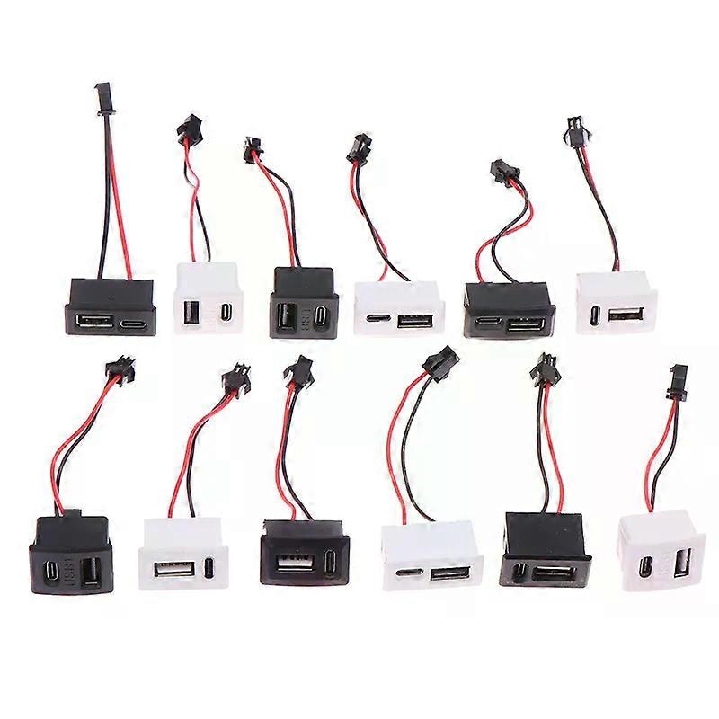 1Pcs Double Layer White/Black USB Female Base Type-c Socket USB Lamp Charging Socket Power Socket 2P With Cable Connector