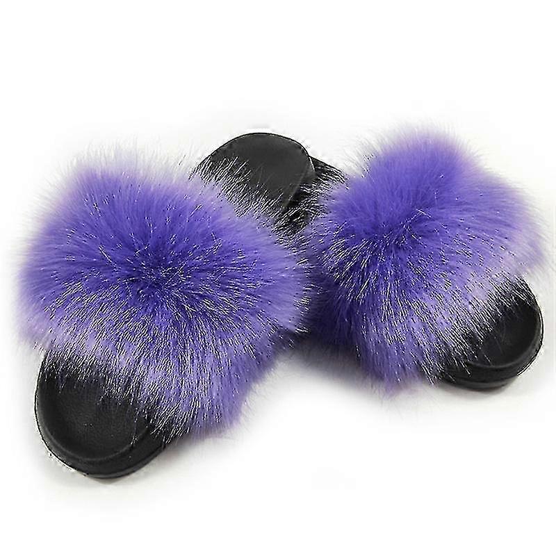 Multicolored Faux Fur Slides for Women - Cute Open-Toe Comfortable Sandals