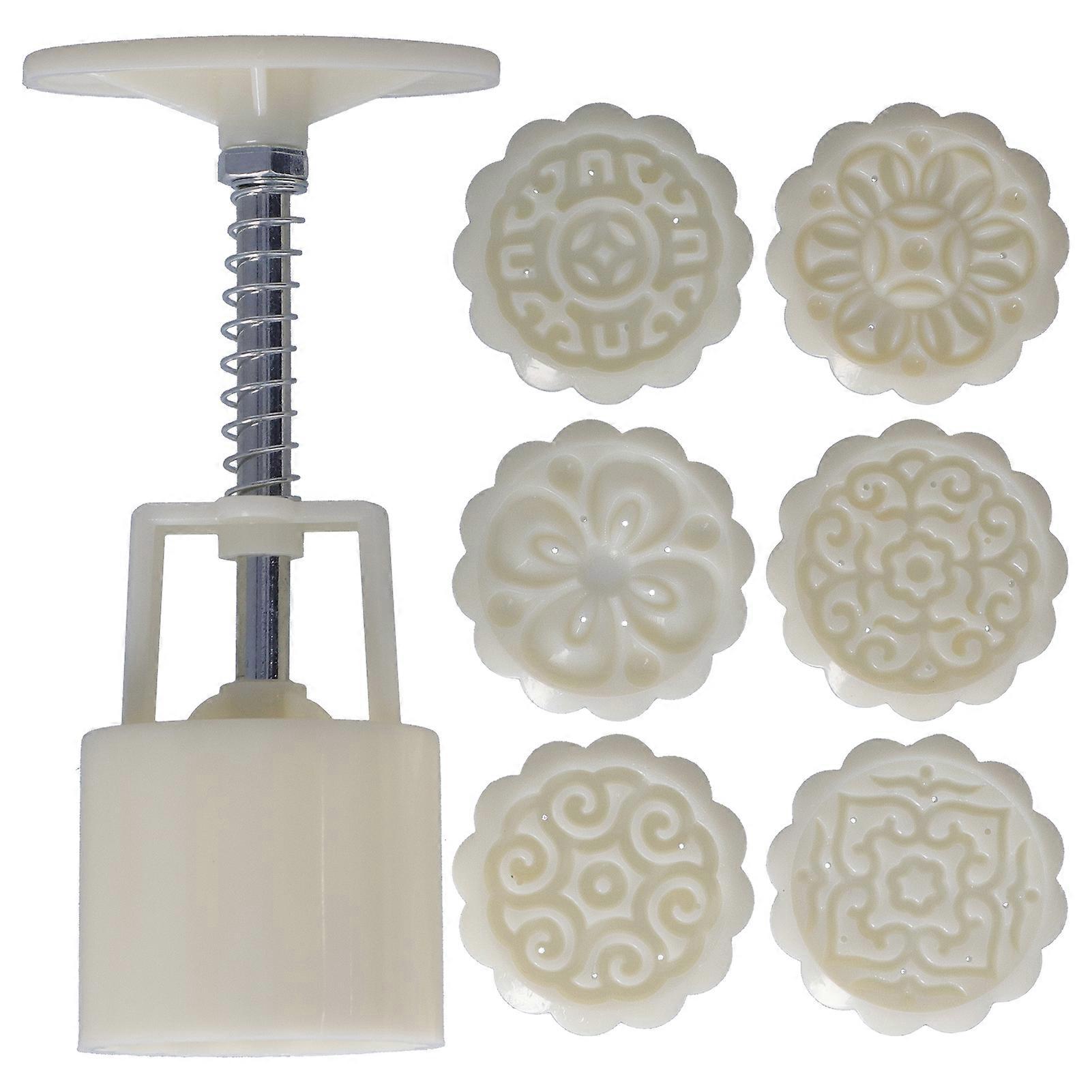 Round DIY Decorative Mold HandPressed Cake Mold with 6 Stamps Baking Tool for Bakery Home