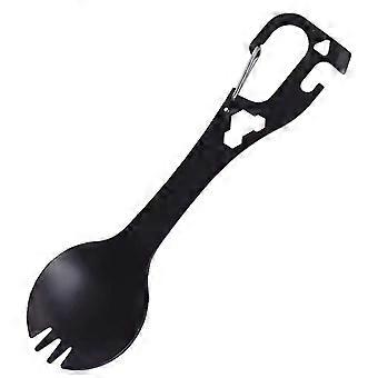 Edelstahl Spork Camping Utensil mit Löffel Gabel Flasche Dosenöffner 5 in 1 Multifunktionales Camping Essgeschirr Silber