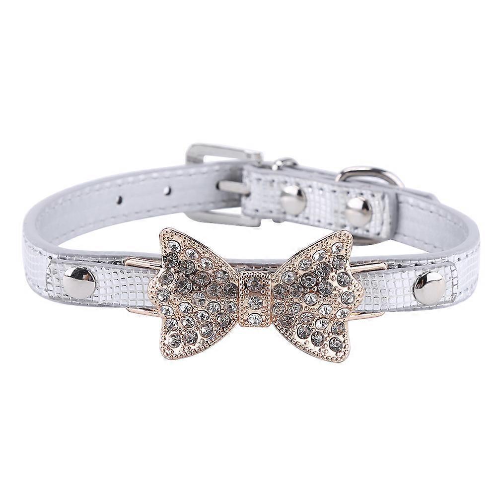 PU Leather Puppy Collar with Crystal Bowknot Adjustable Pet Accessories