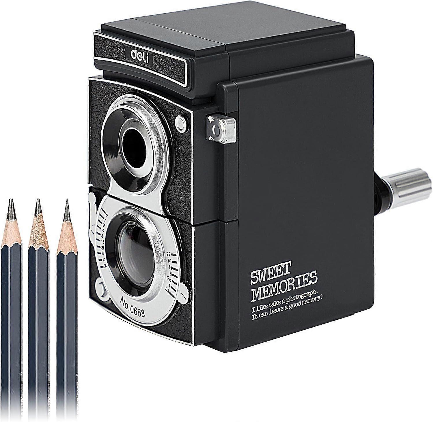 Universality For Pencils Manual Sharpener, Durable Alloy Steel, Retro Camera Design, Adjustable Blade For Different Finishes, Professional Art