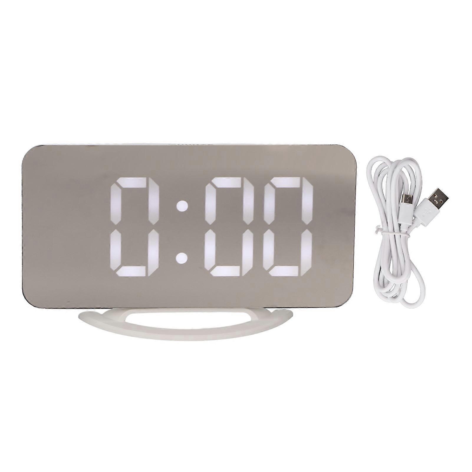 Dual USB Output 3 Levels Brightness Light Sensing Time Temperature Display LED Mirror Alarm Clock