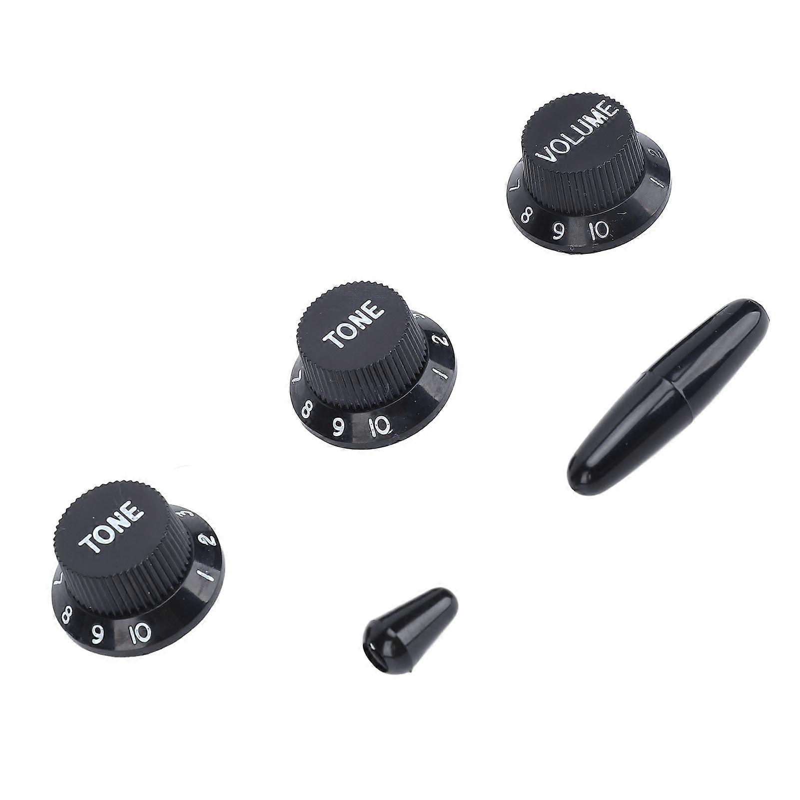 Black Plastic Guitar Potentiometer Knob Set with White Words for Accurate Volume & Tone Control Practice