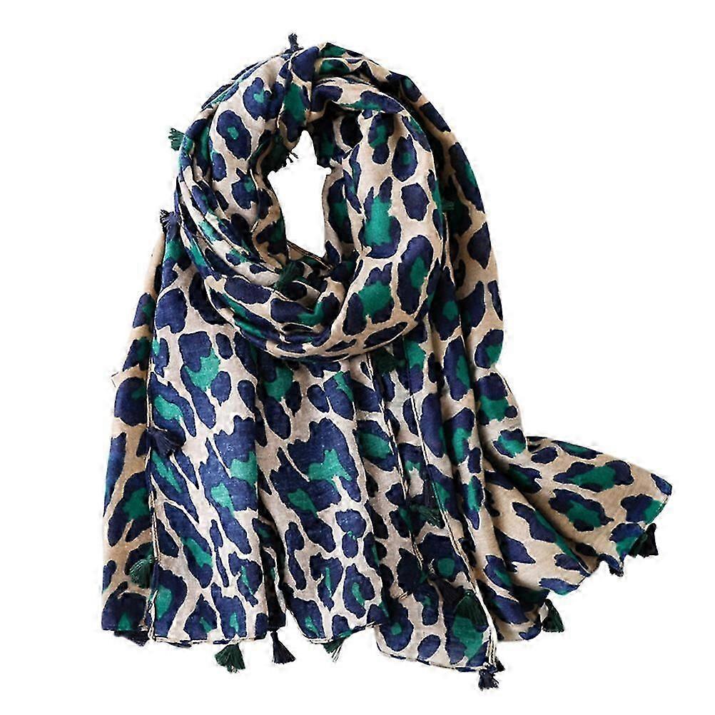 Kvinner Lang Stil Skjerf Dobbel Bomull Sjal Gave Leopard Skjerf Grå-Yvan