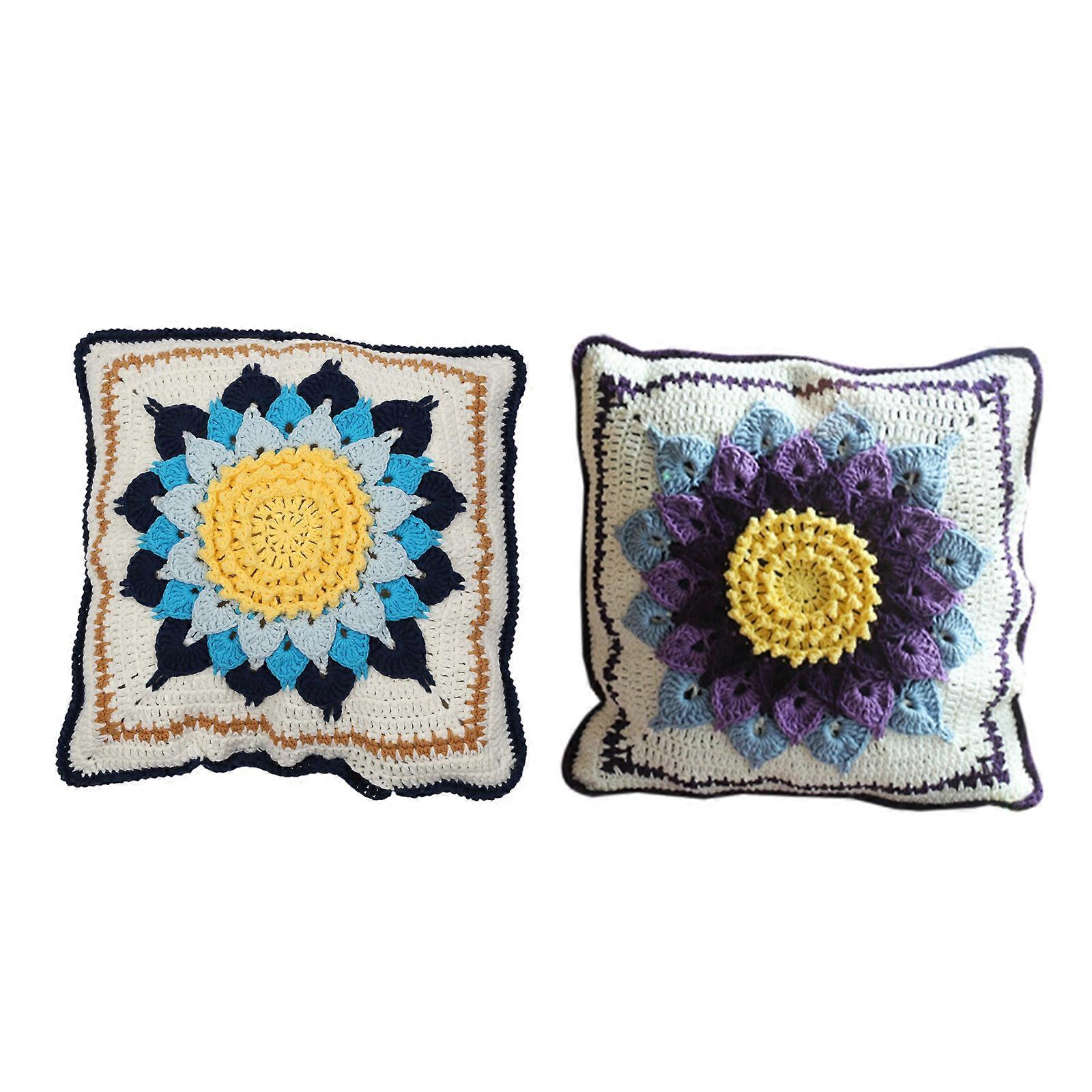Boho Pastoral Stil El Yapımı Tığ İşi Yastık Kılıf Çok Renkli Ayçiçeği Desen Örme Dekoratif Kare Yastık Örtüsü Ev Kanepe Kanepe Dekorasyon