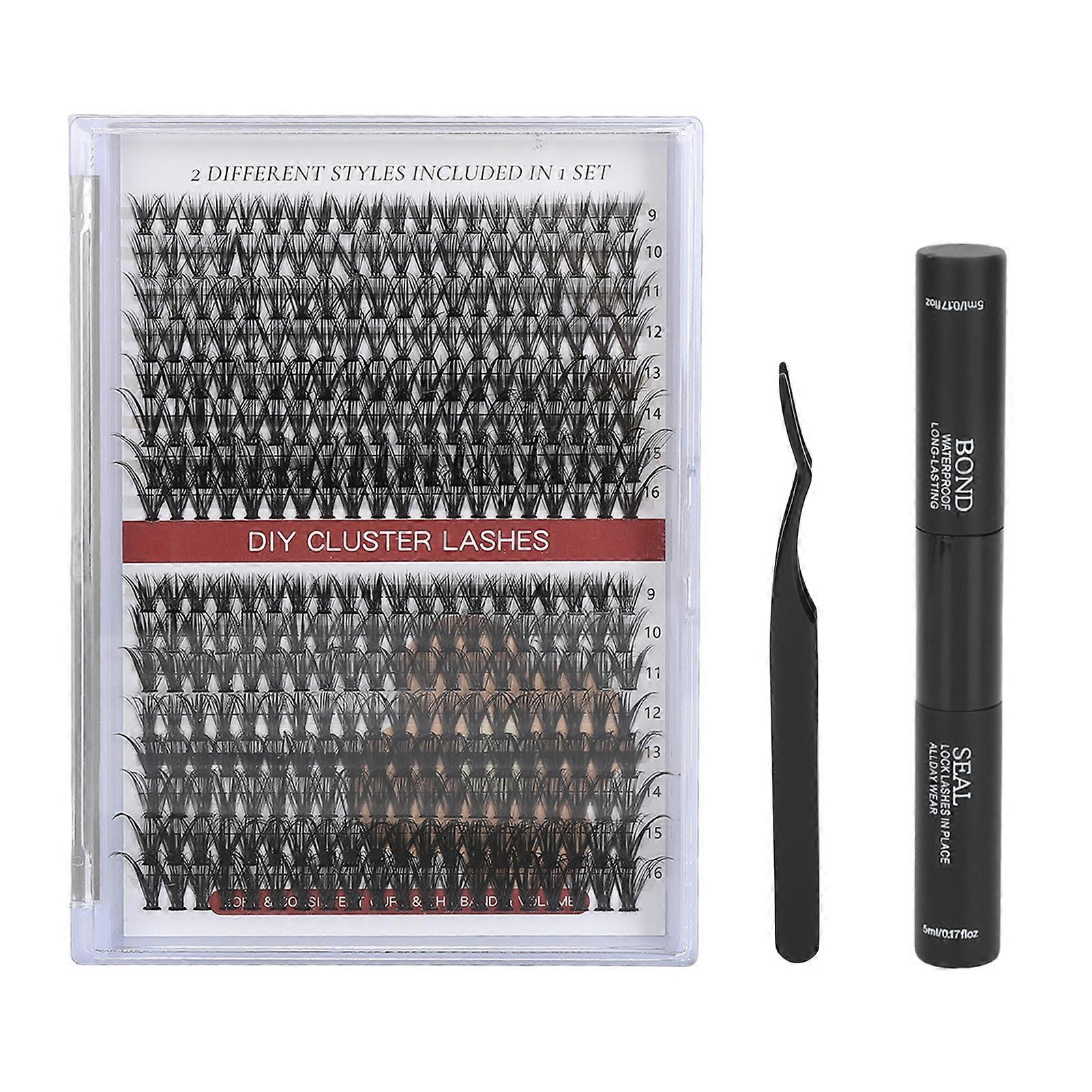 Eyelash Extension Kit Individual Curl False Lash DIY Extension Kit with 10ml Dual Use Glue Lash Tweezers for Home Travel 30D+40D Set (16 Row, 40D (12