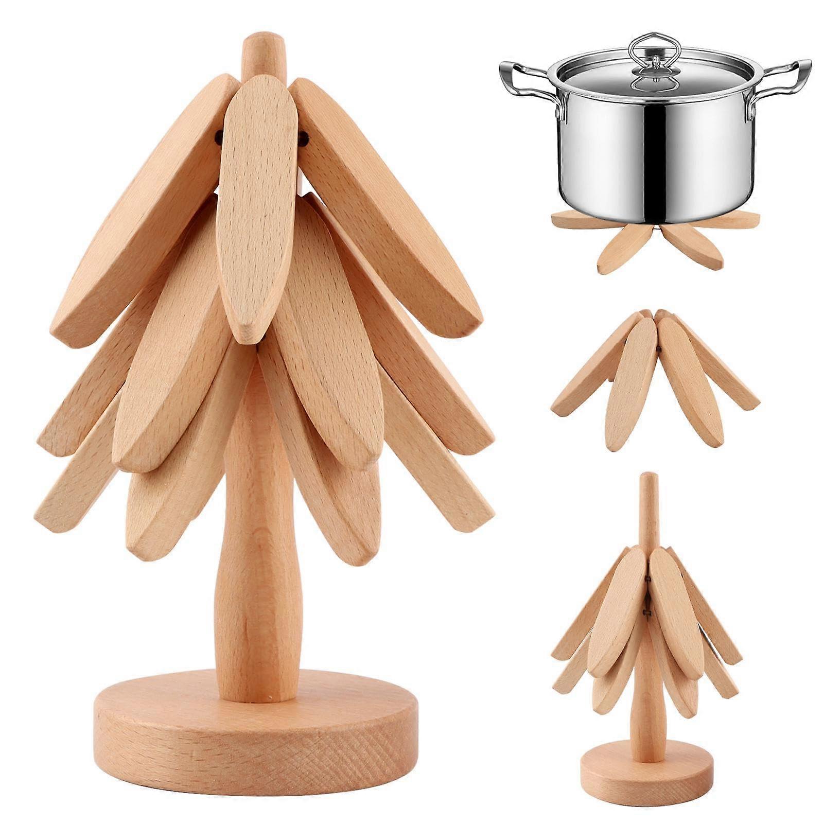 2 Trivets Beech Wood Tree Shape Hot Pots and Pans Table Decor Mat