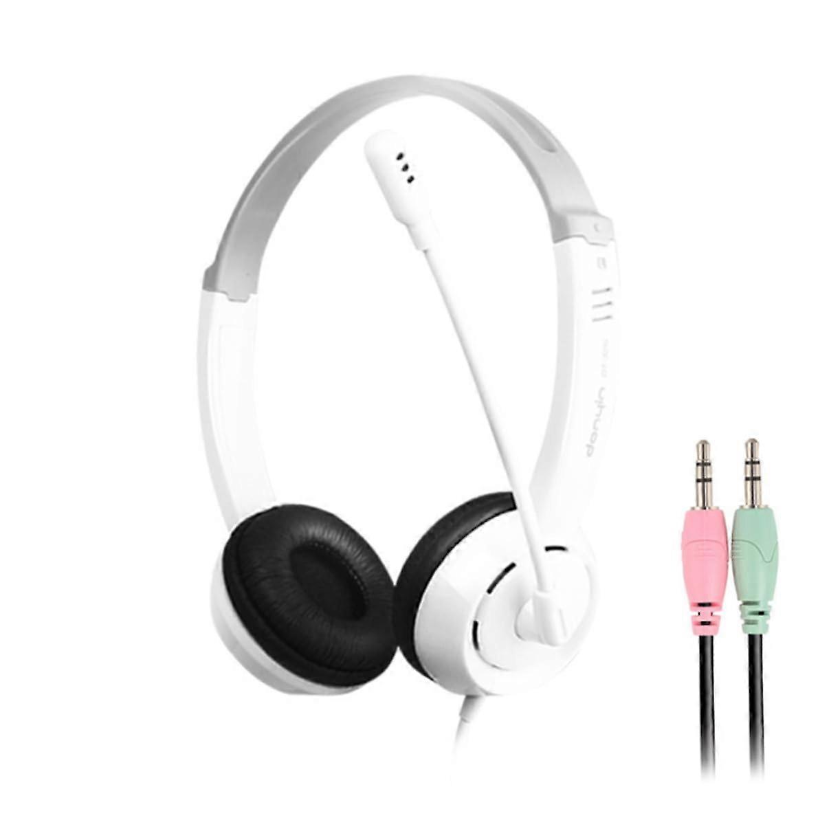 Adjustable Gaming Headphones with Microphone, White Noise-Canceling Earphones for Desktop and Laptop, Omnidirectional Sound