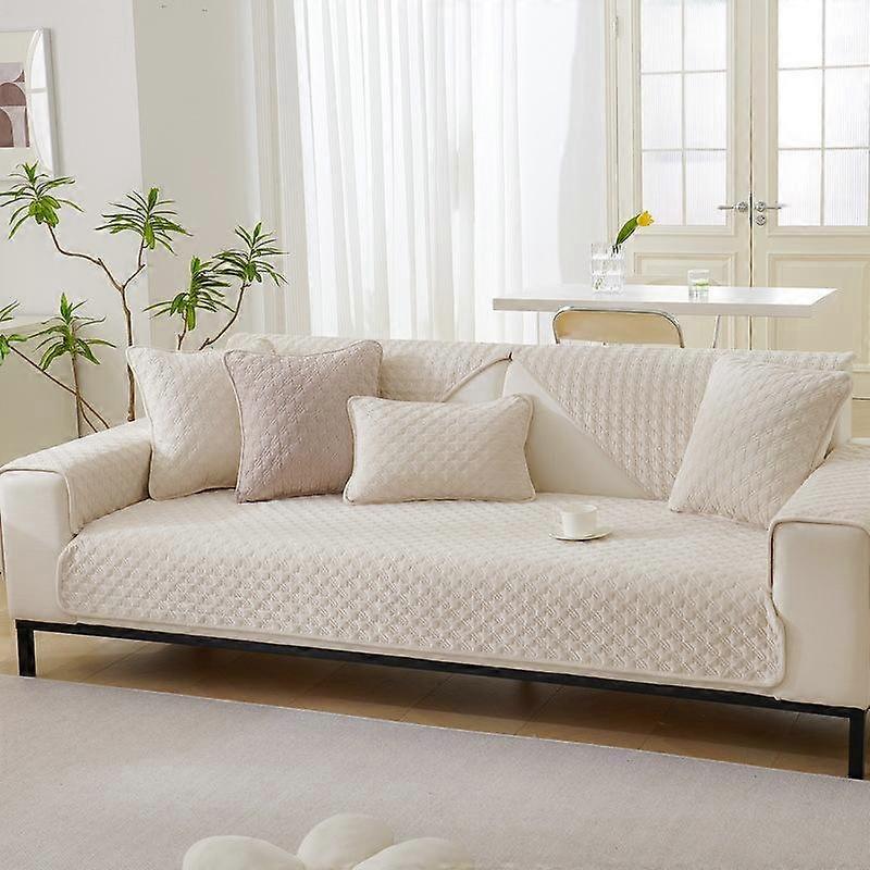 Solid Color Thousand Bird Grid Sofa Cover Thicken Plush Sofa Cover Slip Resistant Couch Cover Sofa Towel for Living Room Decor