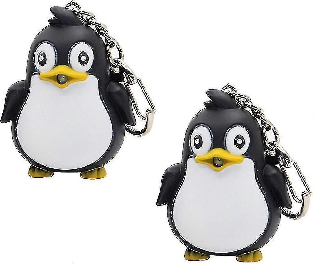 2pcs Animal Led Keychain Cute Penguin Keychain Light Up Glow Led Light With Sound Key Chain Key Ring