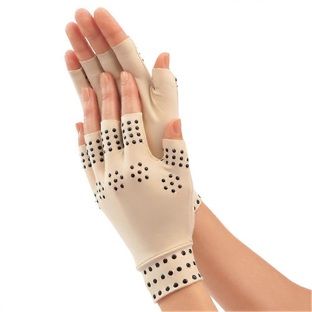 Magnetic Arthritis Therapy Fingerless Compression Gloves, Regular Size, Nude Beige Color, Comfortable Support