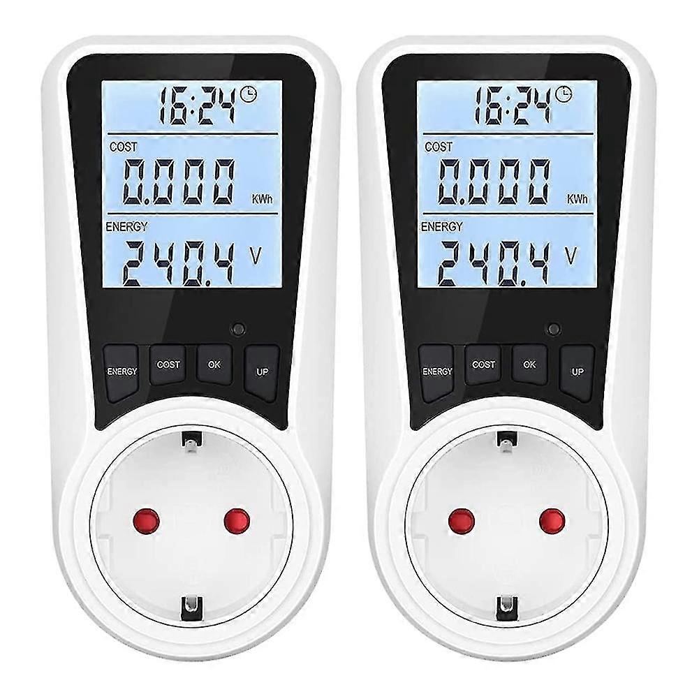 2x Electricity Meter For Socket, With Backlight,lcd Display, Energy Cost Meter,for Electrical Devic