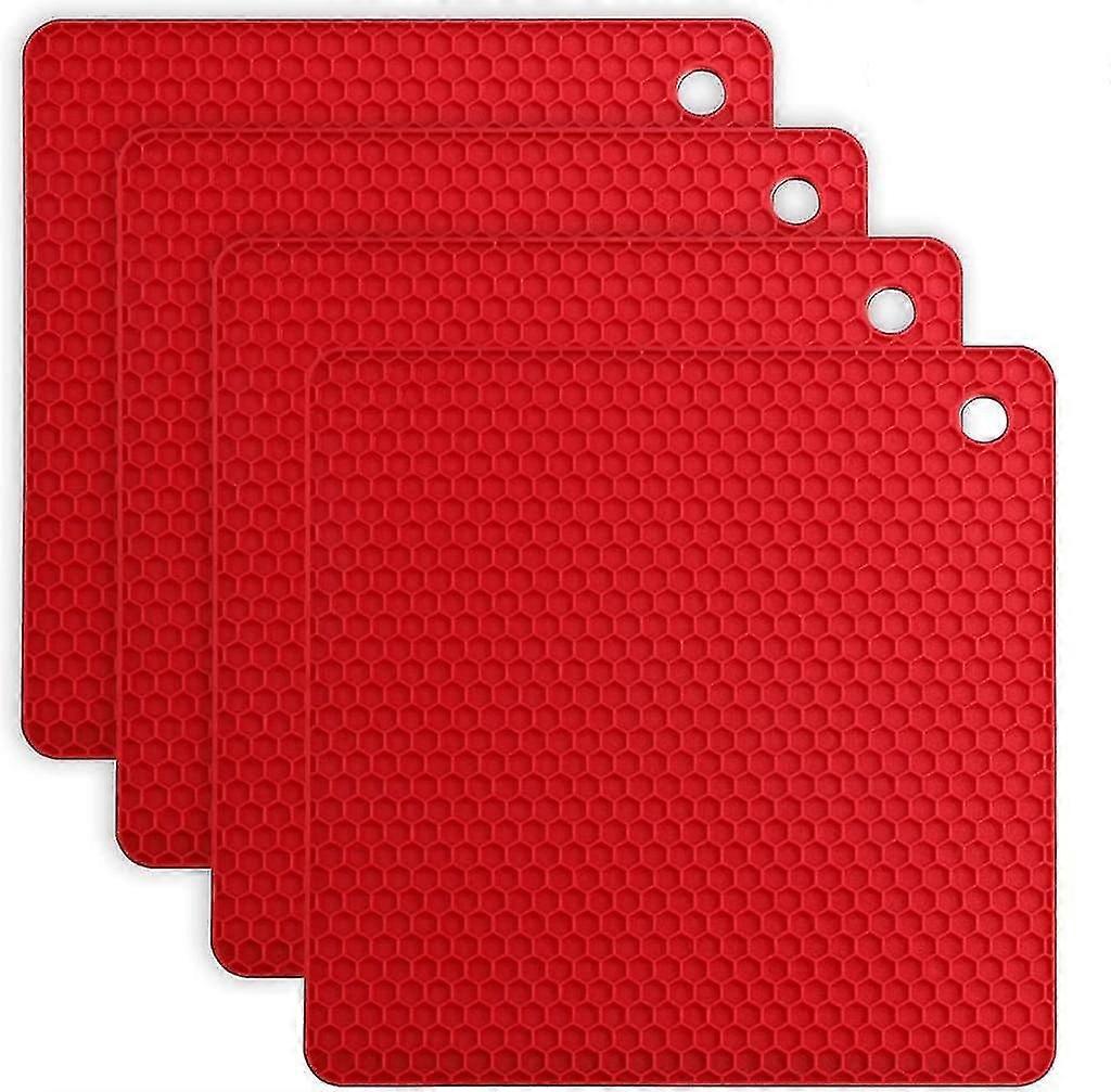 4pcs-square Honeycomb Mat Silicone Placemat Potholder-red