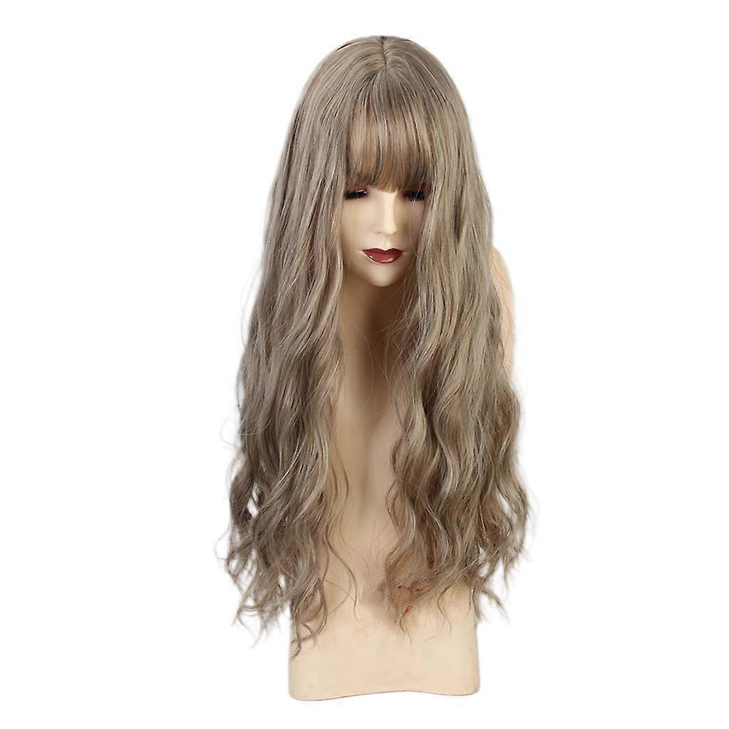Daily Party Long Wavy Wig For Women Curly Synthetic With Bangs Light Brown